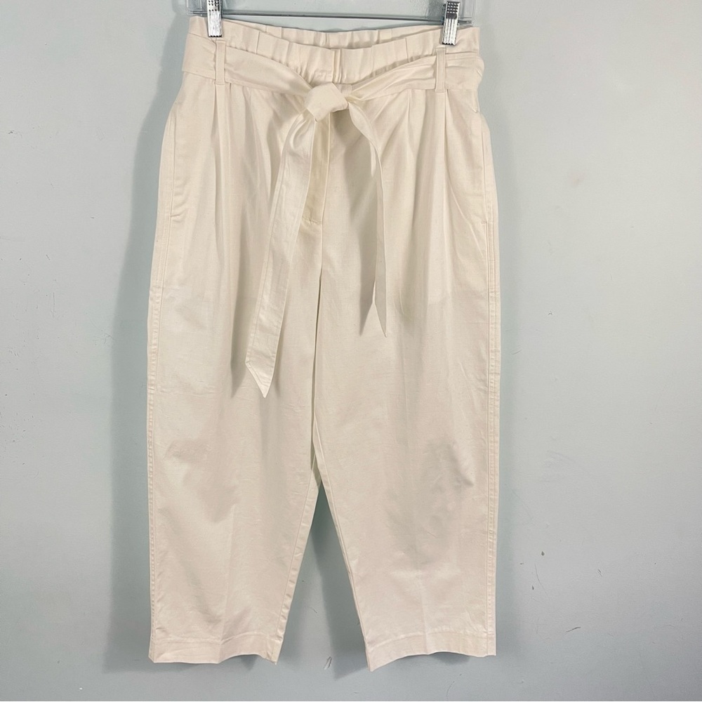 J. Crew Tie Waist‎ White Cotton Ripstop Pants Size 8 Beach Resort Summer BH798